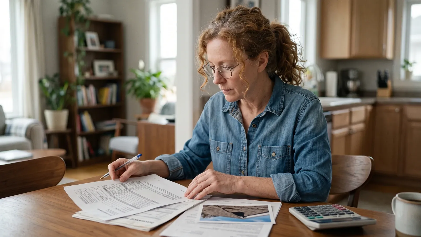 Homeowner comparing repair estimates and insurance documents.